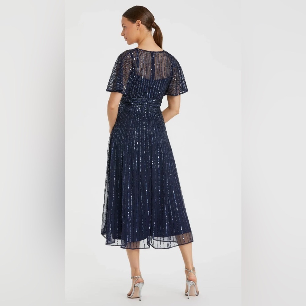 NWT | Mac Duggal 14007 Midnight Blue Navy A Line Embellished Midi Dress Size 12 - Picture 4 of 15